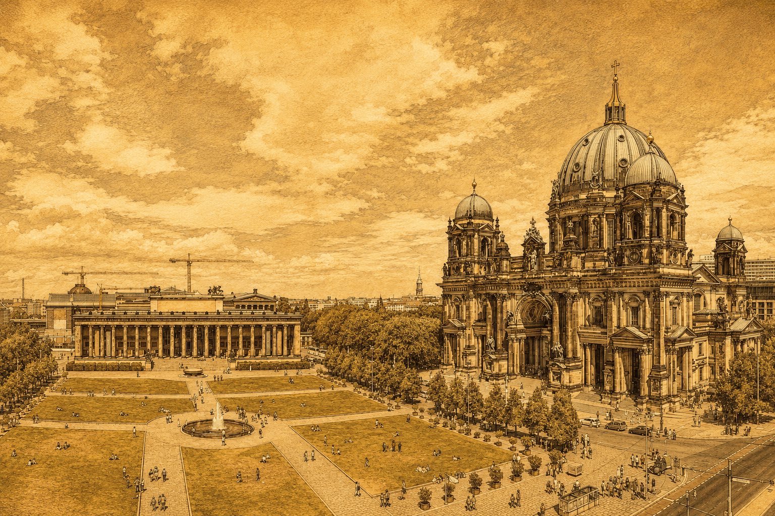 Illustration des Berliner Doms über der Museumsinsel