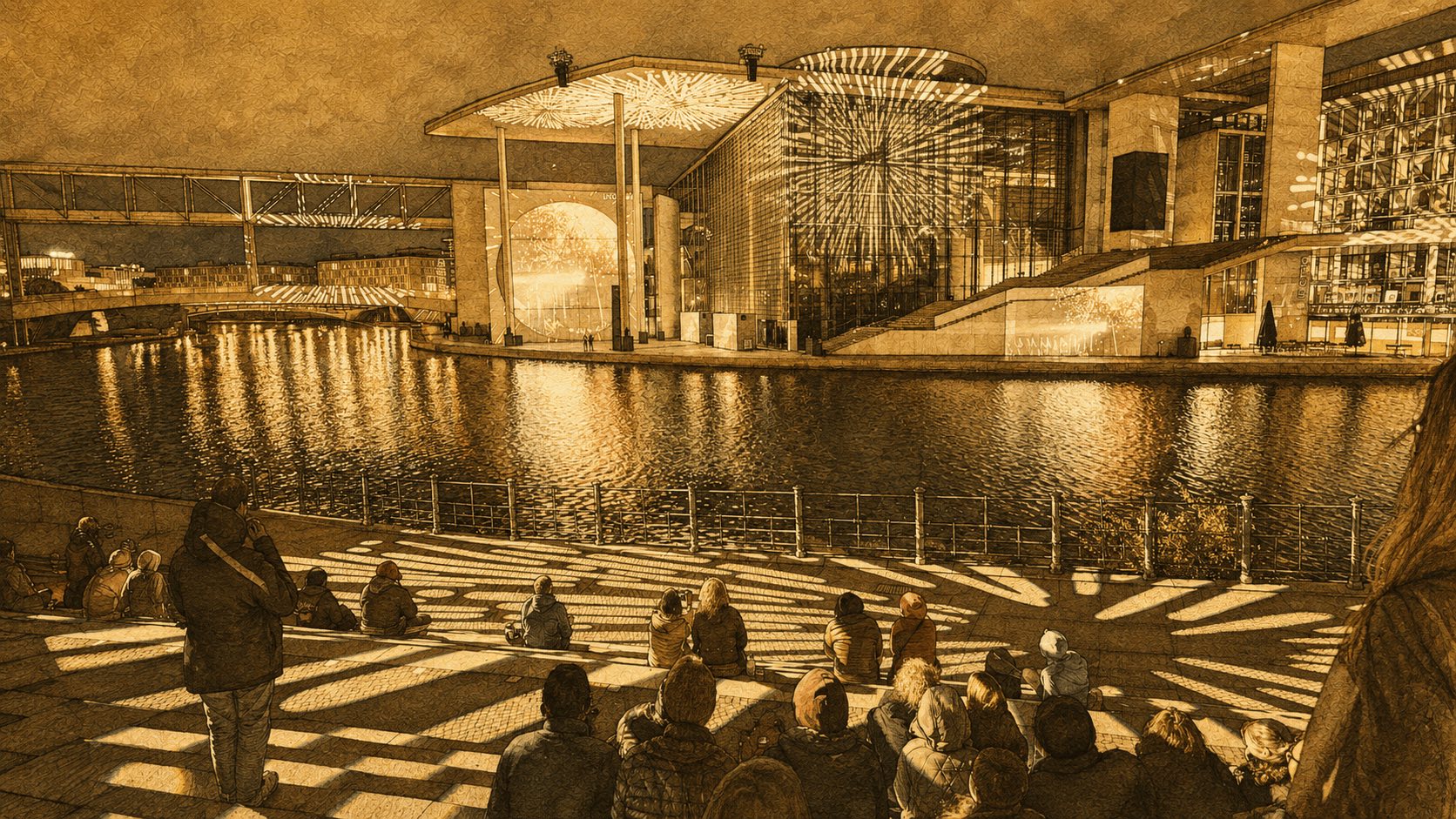 Illustration der Lichtprojektion auf das Marie-Elisabeth-Lüders-Haus an der Spree
